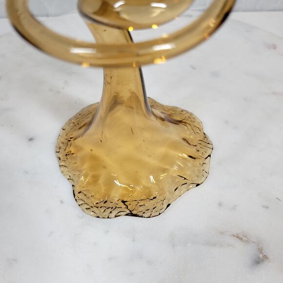 Vintage Handblown Glass Flower Vase 5" Amber Swirl Stem Murano Elegant - Picture 9 of 13